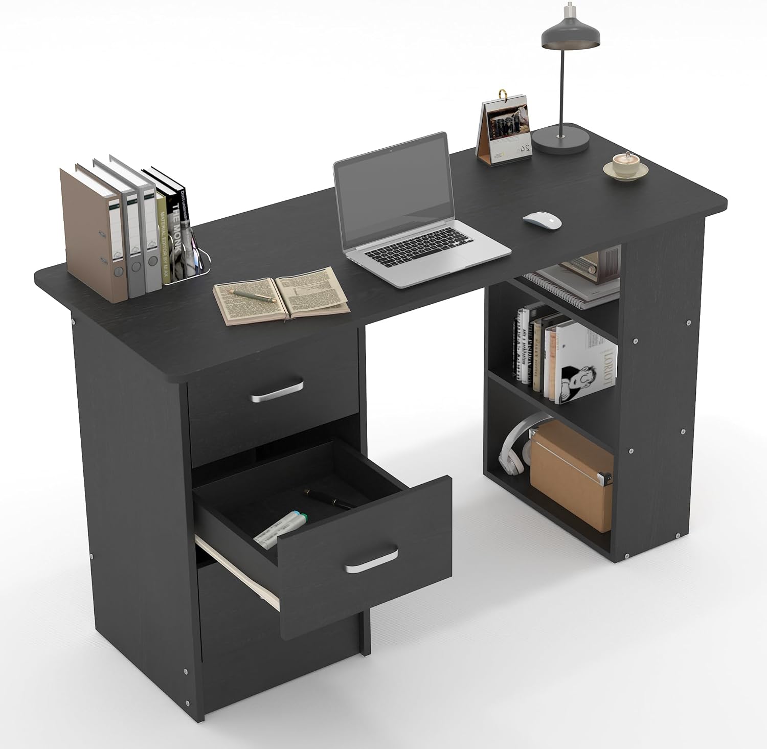 Computer Desk with Drawers,Standing Desk with Storage Racks,Writing Desk for Home Office or Bedroom(Black)