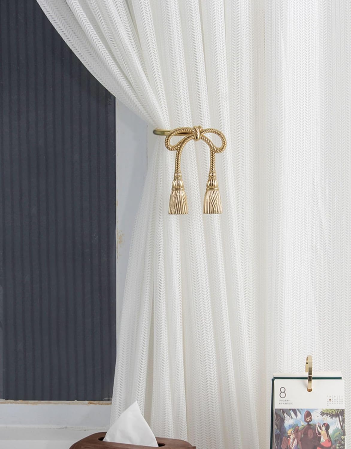 Gold Curtain Drapery Holdbacks,2pcs Brass Curtain Holdbacks,Home Curtain Decoration for Curtains,Bow Style Curtain Tiebacks for Living Room (Left 1pc)