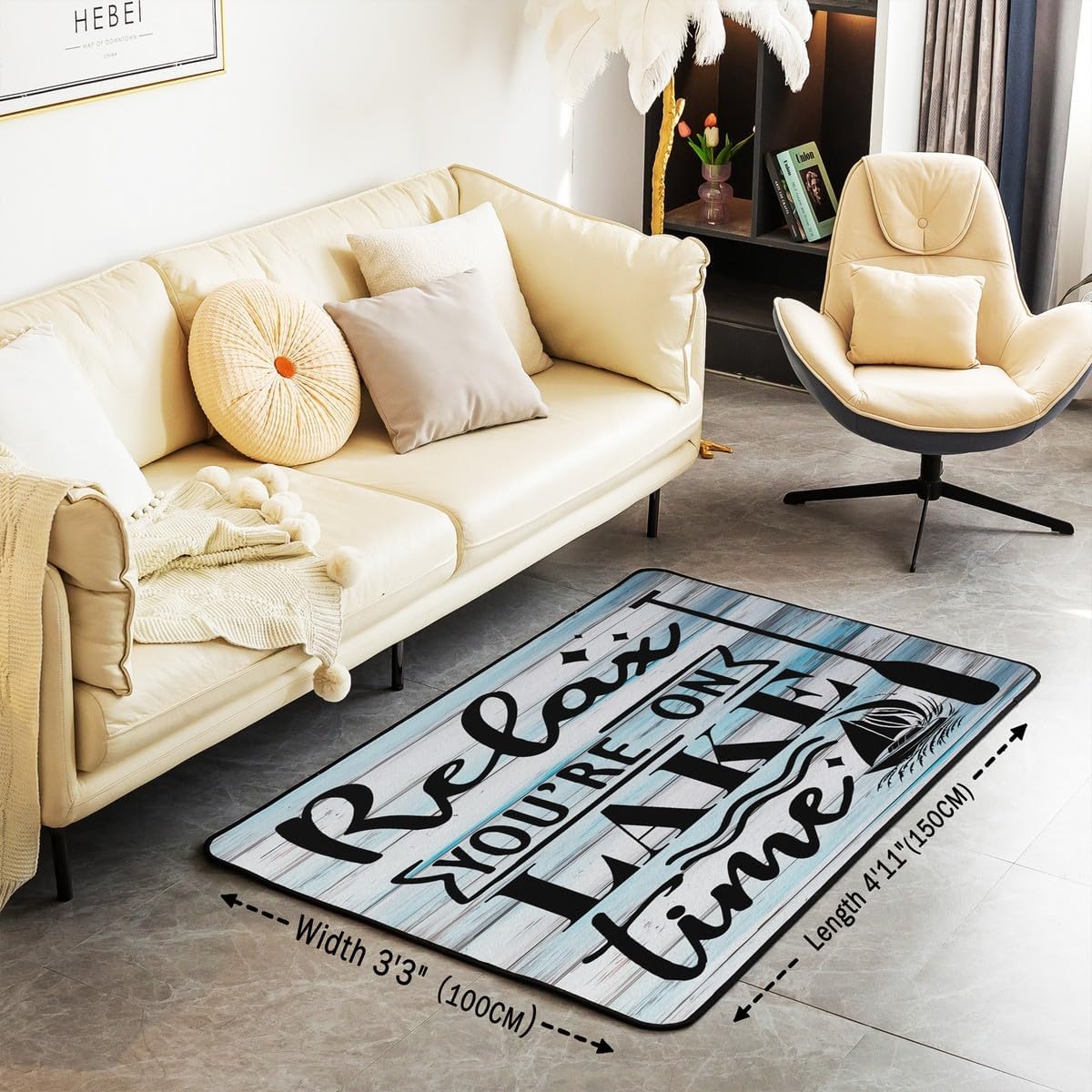 Lake House Area Rug 5x7 Kids Cabin Rustic Lake Living Room Rugs for Boys Girls Lake Paddle Decorative Carpet Indoor Floor Mat Lake Life Theme Accent Rug