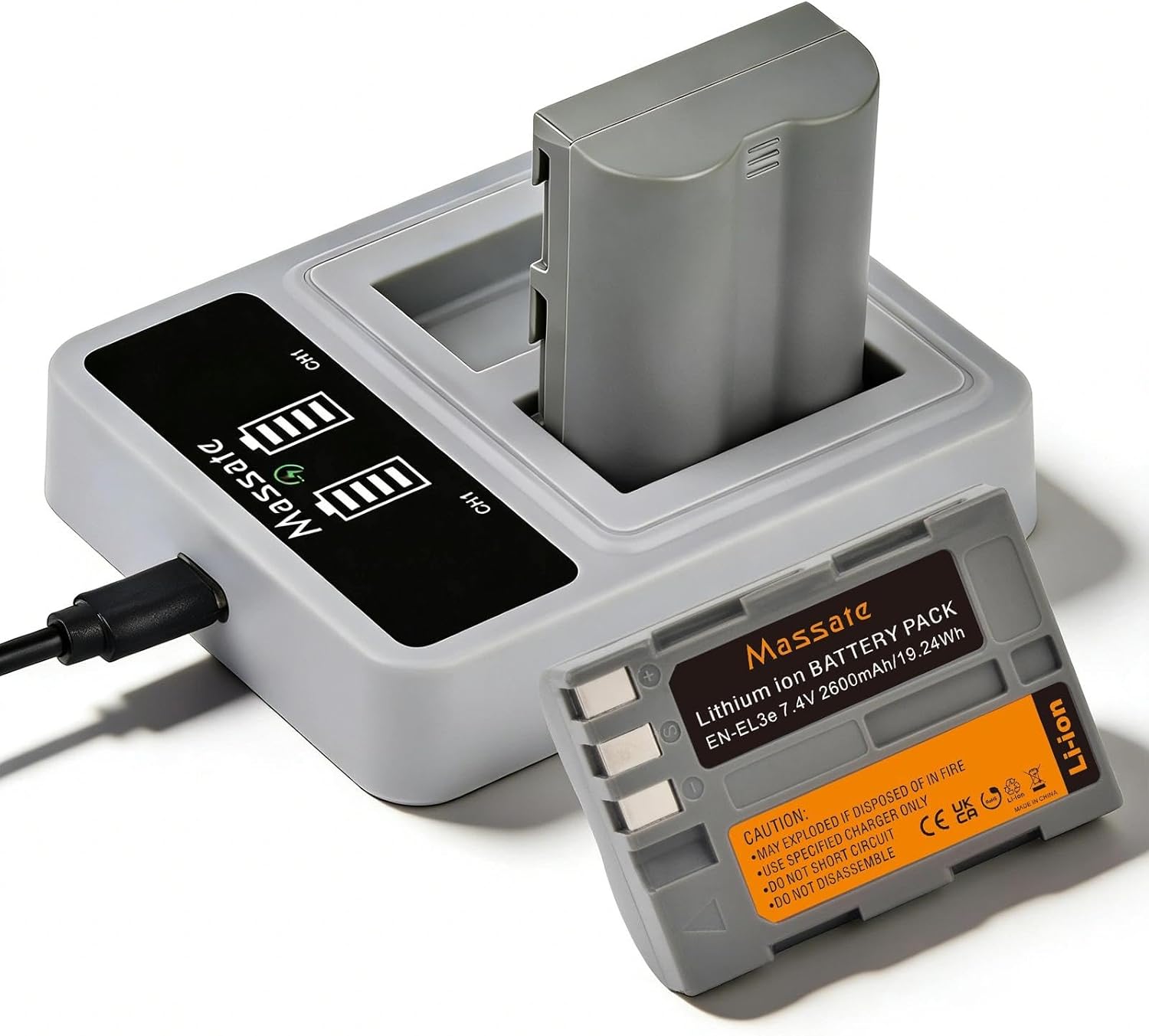 2-Pack 2600mAh EN-EL3e Battery + LED PD20W Fast ChargerâFull Power 2.5Hrs, EN-EL3e Battery for Nikon D50 D70 D70s D80 D90 D100 D200 D300 D300S D700 Digital SLR Cameras