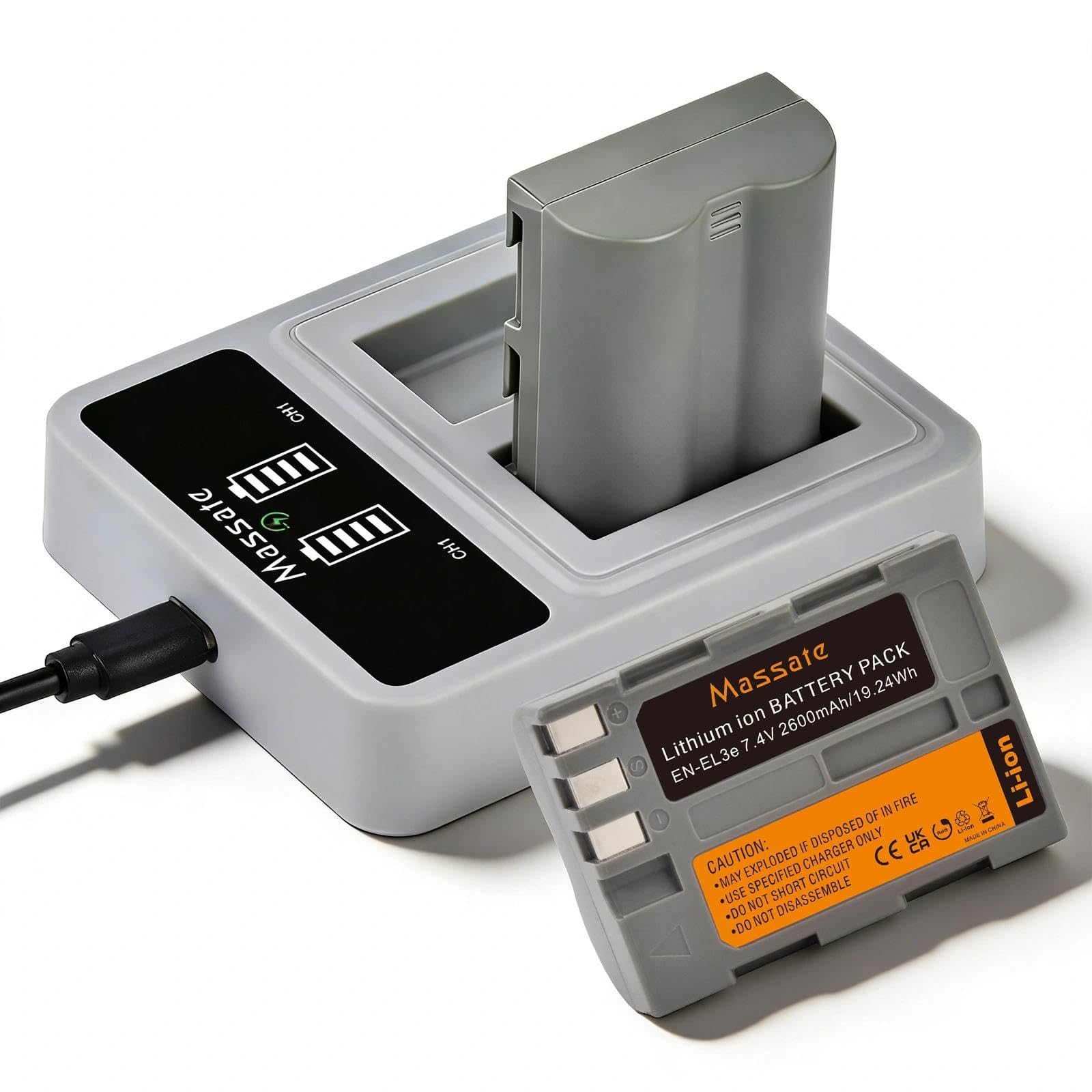 Pack de 2 baterías EN-EL3e de 2600 mAh + cargador rápido LED PD20W. Carga completa en 2,5 horas, batería EN-EL3e para cámaras réflex digitales Nikon D50 D70 D80 D90 D100 D200 D300 D300S D700