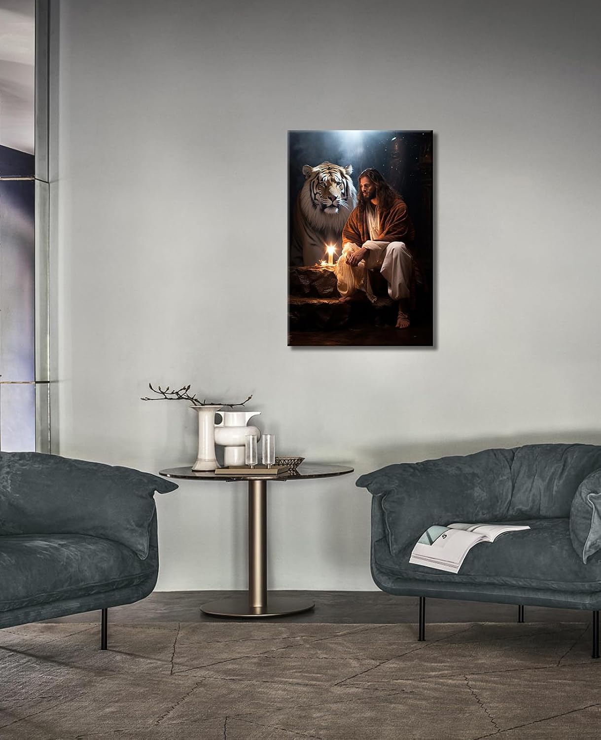 GLOKAKA Jesus Wall Art Modern Jesus Christ with the Tiger Picture Print Poster Painting Religious Jesus Inspirational Artwork Living Room Bedroom Offcie Decor,Ready to Hang