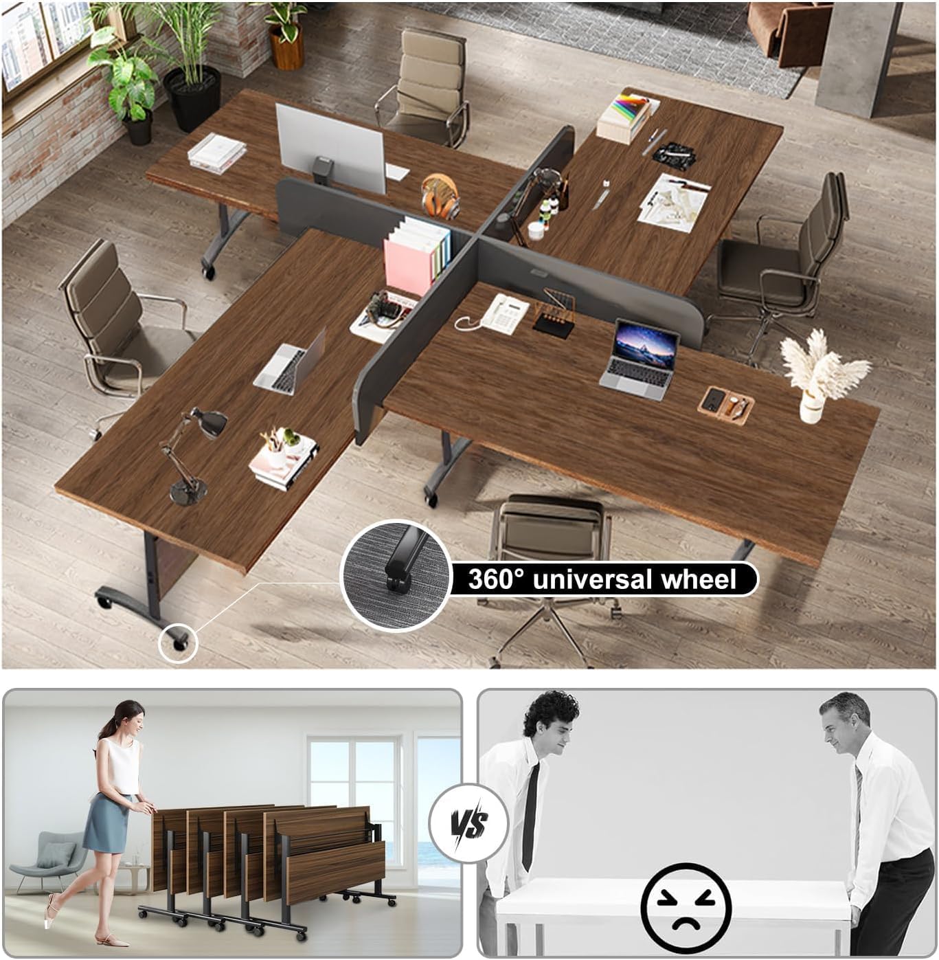 Folding Conference Room Tables, Modular Seminar Conference Table Modern Flip Top Training Meeting Tables, Conference Room Table with Wheels for Home Office Classr, 4 Pack 47.2inch