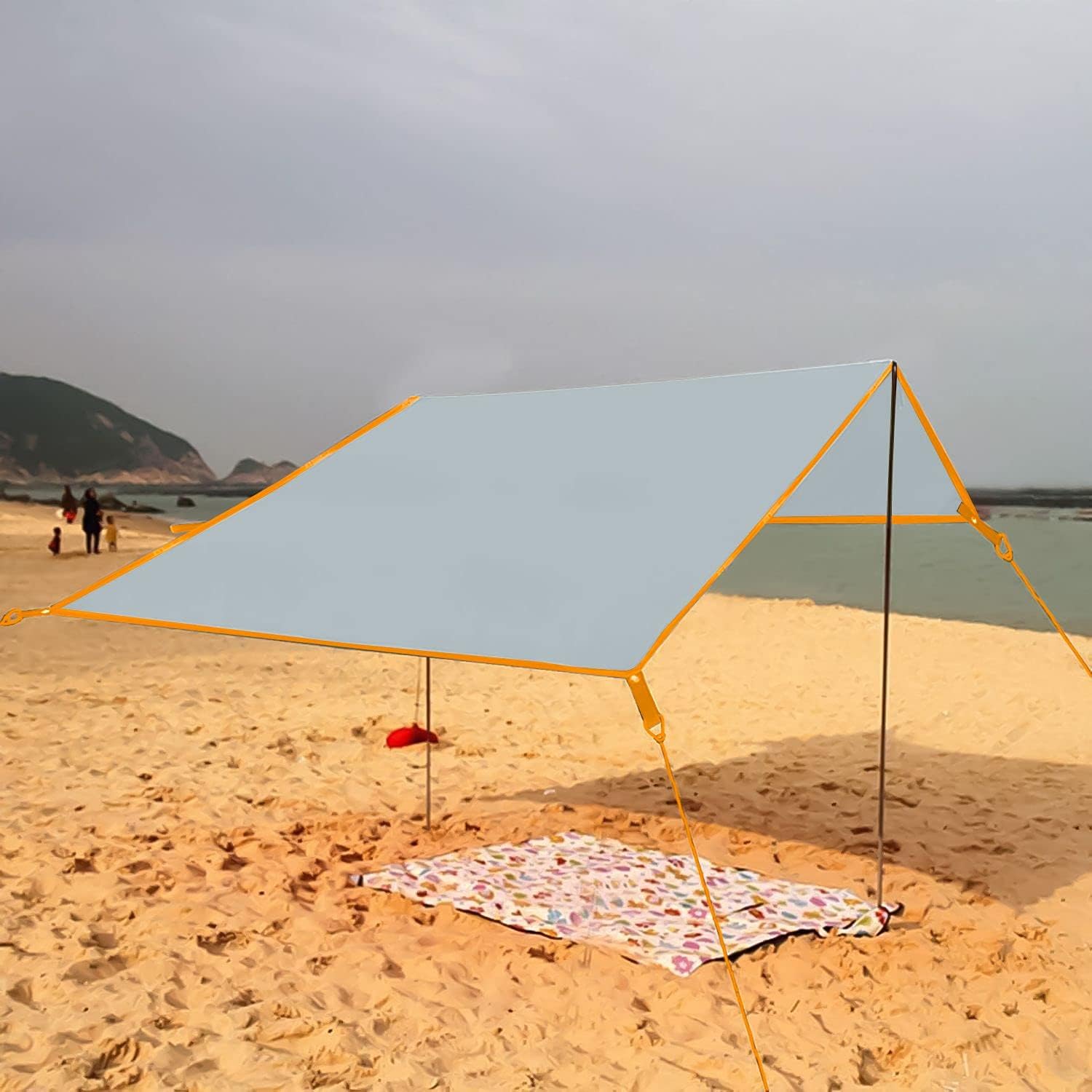 ARAER Camping Tent Tarp Hammock Rain Fly 2.2 lbs 3000 PU Waterproof Windproof Sunshade Hiking Backpacking Cycling Gear 4 Stakes 8 Ropes ( Gray-118in x 118in)