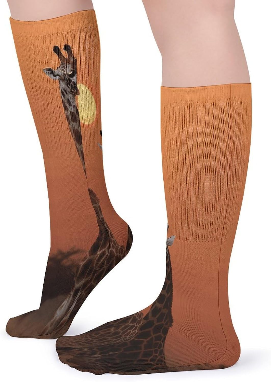 Giraffe at Sunset Crew Socks Cozy Casual Calf Socks Lightweight Long Work Sock Breathable Athletic Sock for Hiking Sports Running 5 Pairs