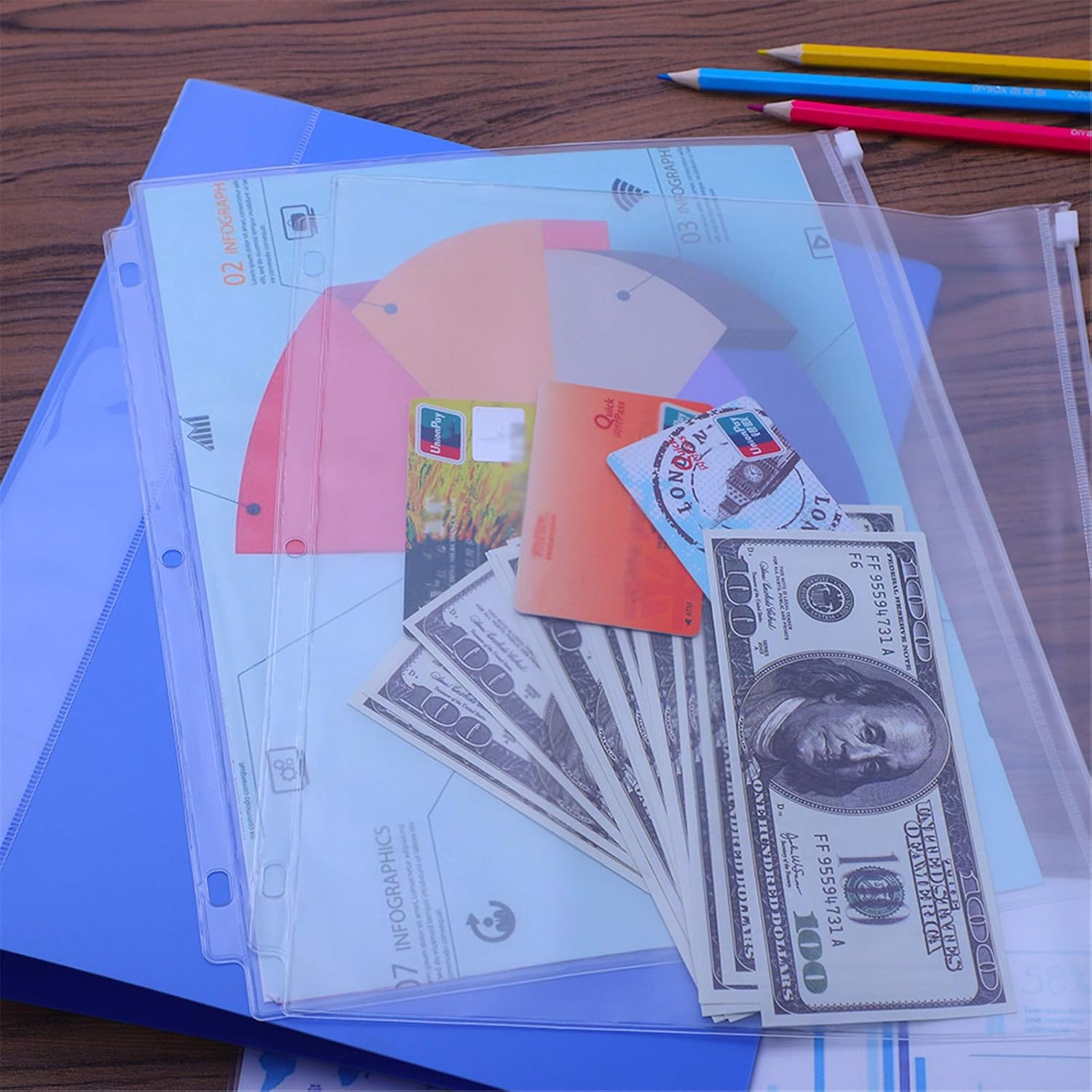 Antner Letter Size Binder Pockets 3 Holes Zipper Binder Folders for Ring Binder Loose Leaf Bags, Waterproof Pouch Document Filing Bags, 8 Pack : Office Products