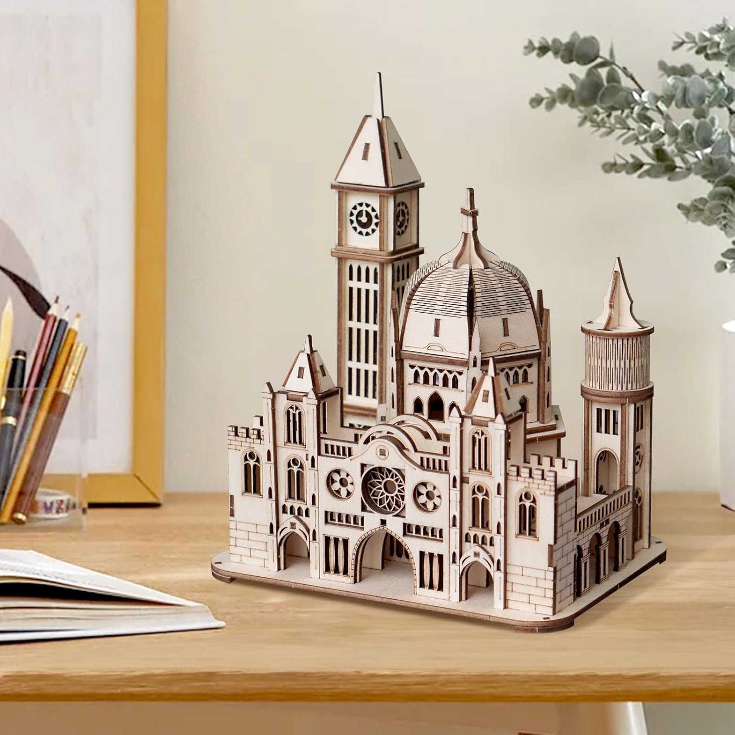 3D Wooden Puzzle for Adults, DIY Creative Castle Design Model Kit, Creative Assembly Model Building Kits to Build for Adults, DIY Assembly Puzzle for Christmas Day