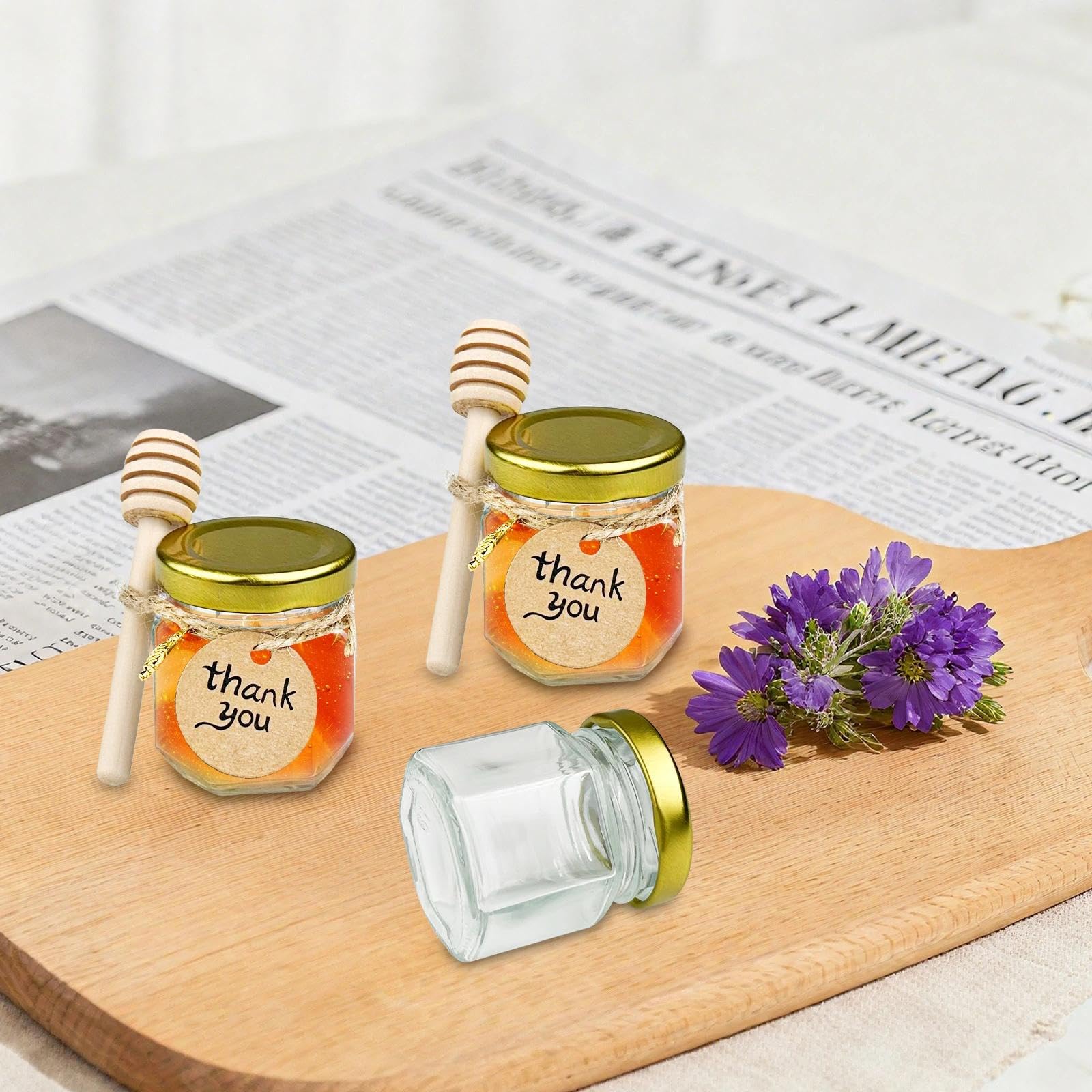 20 PCS Vasetti per Marmellata, Vasetti Vetro Piccoli per Miele 45ml, Contenitore Miele, Bottigliette di Vetro Piccole, Piccoli Barattoli, per Bomboniere Battesimo, Matrimoni e Feste