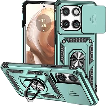for Motorola Edge 2025 Case, with Camera Lens Cover Screen Protector,Dual Layer Military-Grade Drop Tested Magnetic Ring Holder Kickstand Protective Phone Case for Motorola Moto Edge 2025 Dark Green