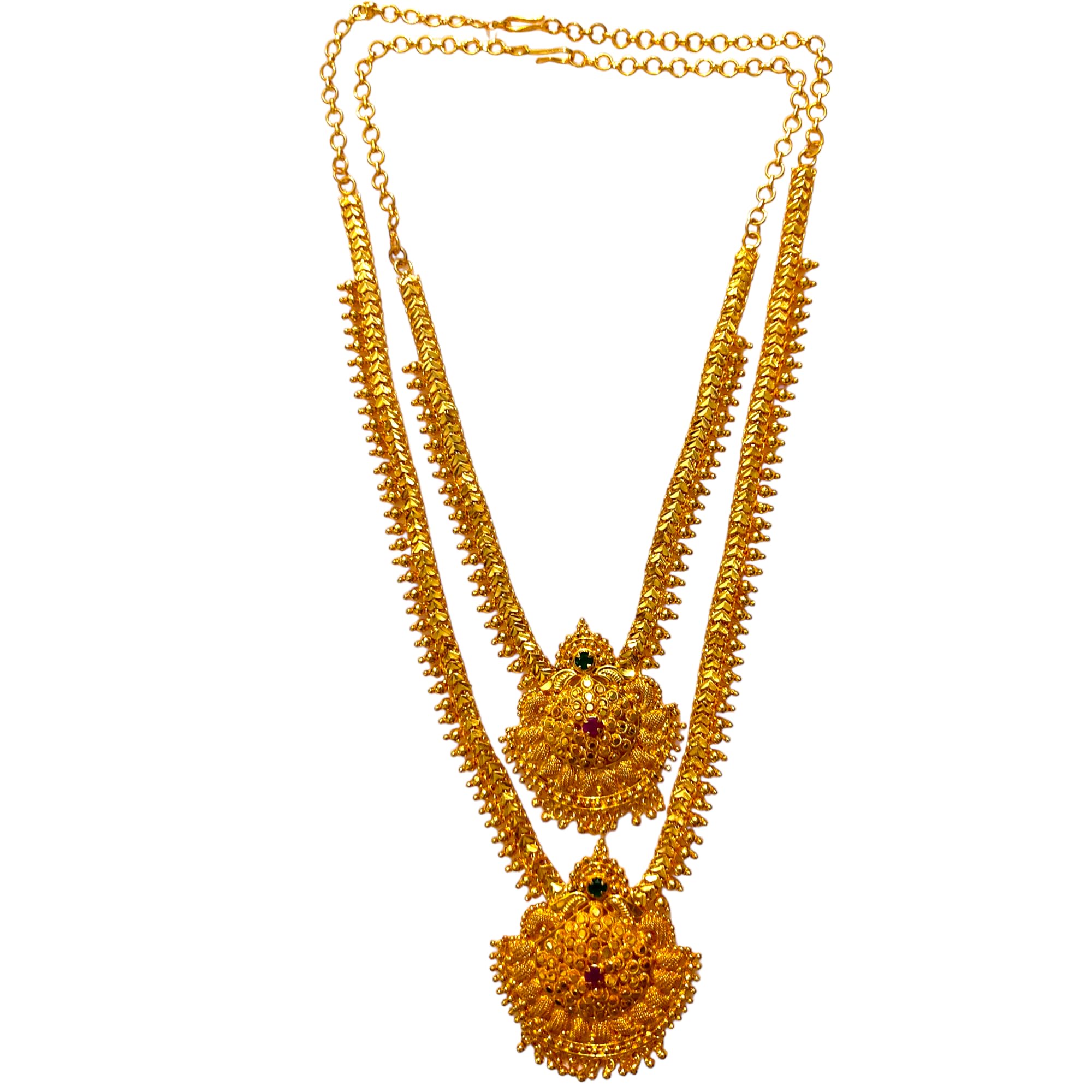 TGS GOLD COVERING Micro Copper Plated Traditional South Indian Fashion Jewellery Stylish Ruby Emarald Stone Short & Long Haram Necklace Set for Women & Girls (B0BVBFHHJ1) Amazon Price History, Amazon Price Tracker