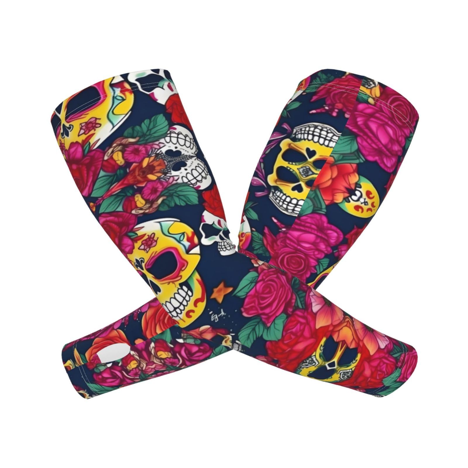 Sugar and Skulls and Flowers Adult Cooling Sleeves - Elasticity Ice Silk Sun Protection Arm Sleeve for Outdoors, Sports Running, Cycling