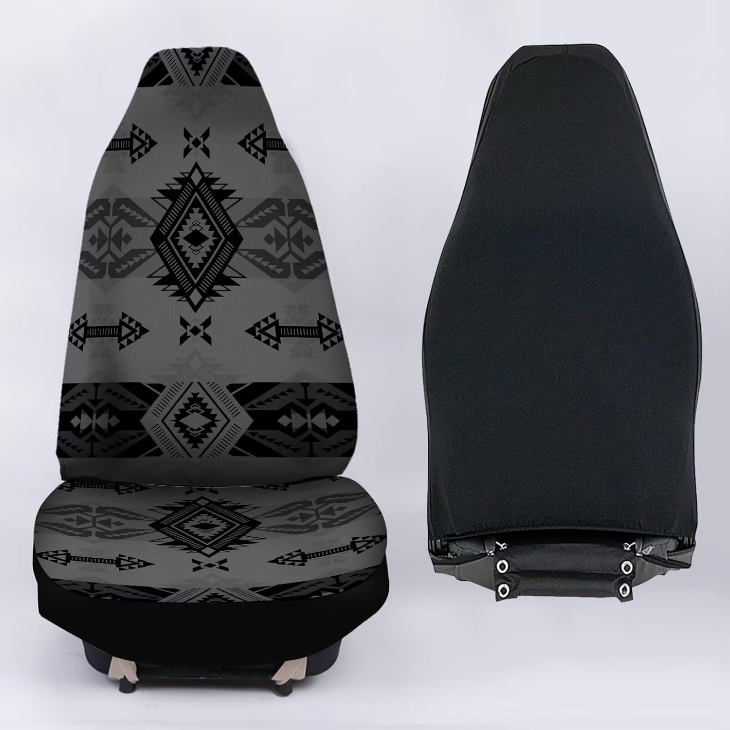 Bulopur Grey Aztec Southwest Print Automobile Seat Cover Sets, Car Accessories Interior Decor 2Pcs, Car Seat Protectors for Car, Truck SUVs