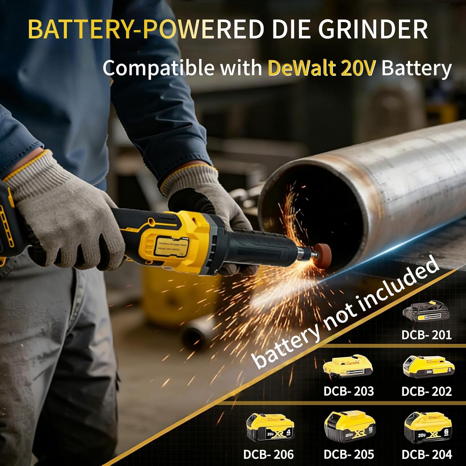 Professional Cordless Brushless Die Grinder for Dewalt 20V, 26000 RPM, 4-Speed Control Ideal for Grinding, Polishing & Deburring, with 1/4″ Collet & 2 Grinding Heads (Tool Only, No Battery)