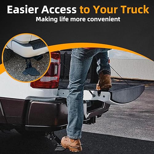 Miniatura 3 de MITZONE Escalón de cama F150 compatible con Ford F-150 2021 2022 2023 excluye doble escape plegable escalón de camión retráctil parachoques trasero