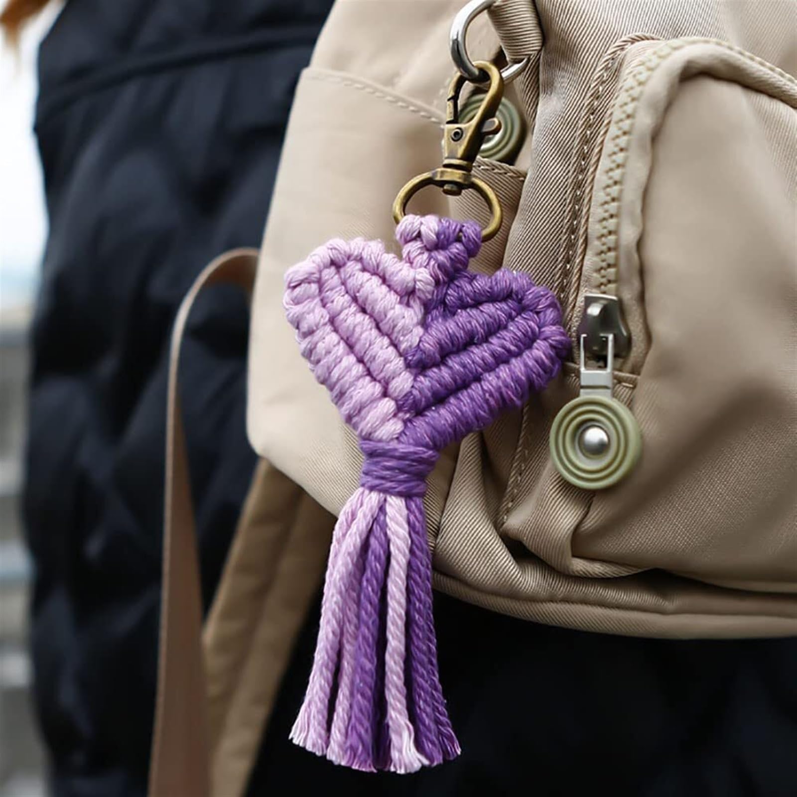 Schlüsselanhänger, Schlüsselanhänger, Kristall-Schlüsselanhänger, Herz-Makramee-Schlüsselanhänger, Handtasche, Tasche, handgefertigt, Webquaste, Charm-Zubehör, Taschenanhänger, Auto-Schlüsselanhänger