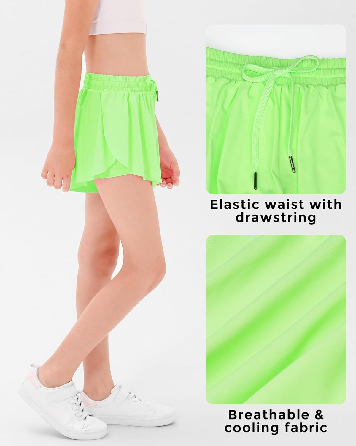 Stelle Girls Flowy Shorts with Pockets Athletic Running Skirt High Waist Butterfly 2 in 1 Sports Short 5-16 Years - Image 5