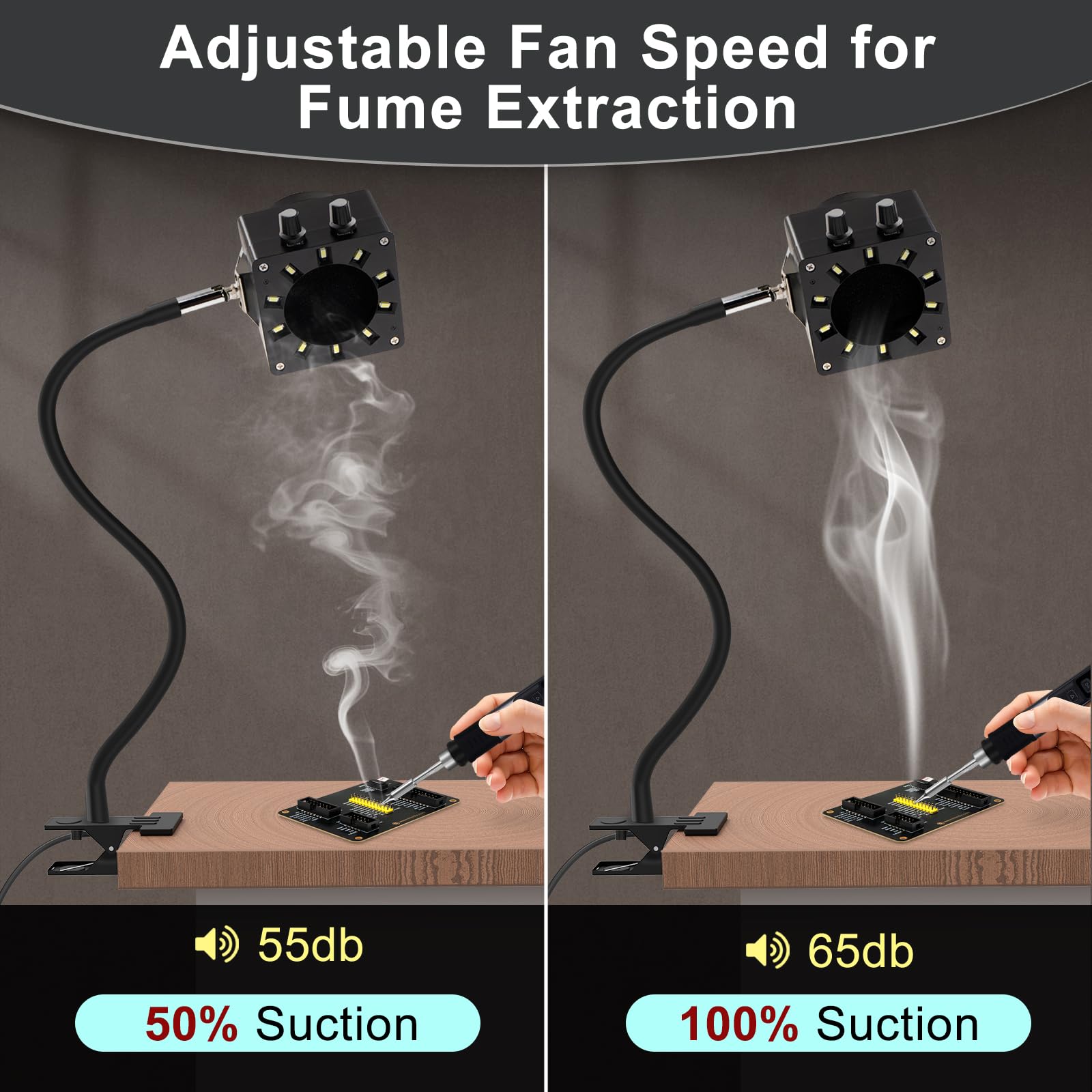 Treedix Solder Fume Extractor Fan, Solder Air Absorber Remover with Dimmable LED Light and Adjustable Fan Speed - Image 2