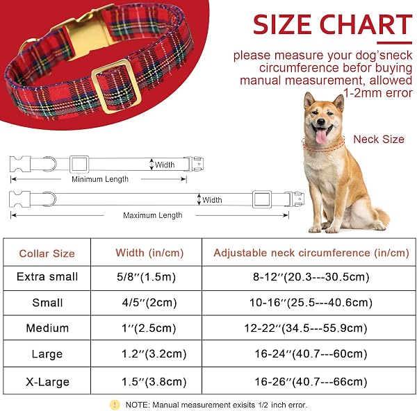 Unique style paws Dog Collar Pet Gift Adjustable Soft and Comfy Plaid Collars for Small Medium Large Dogs, Neck 10-16 inches - 4