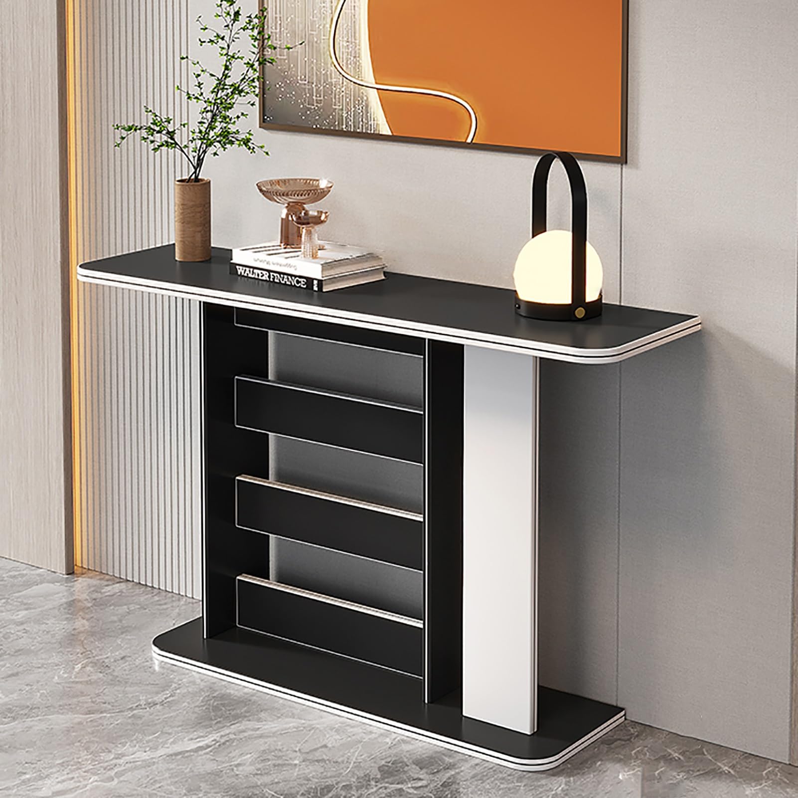 Mesa estrecha y resistente con almacenamiento para recibidores pequenos negra