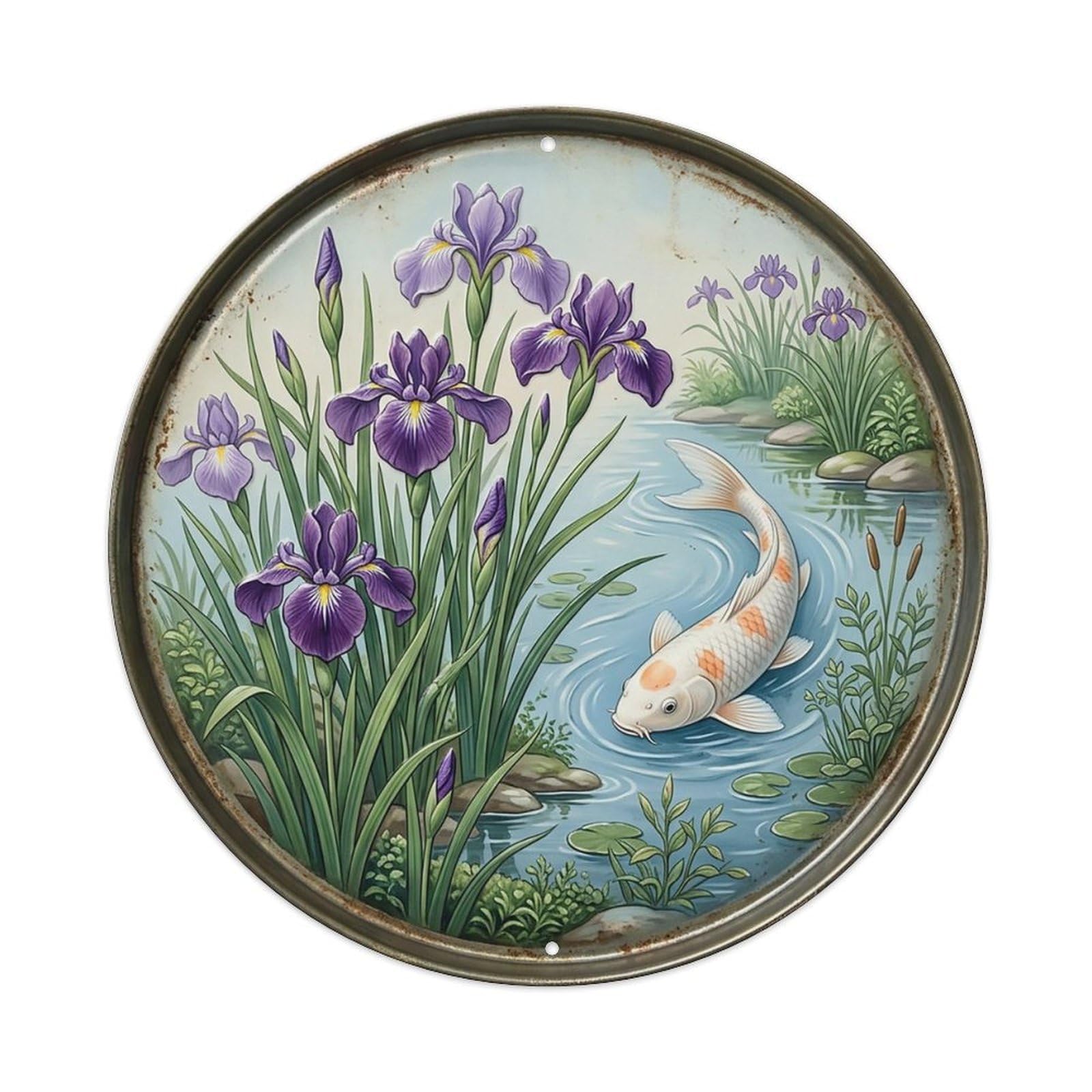 Iris Pond Purple Koi Fish Metal Tin Sign