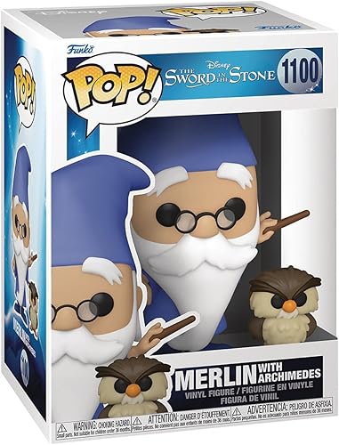 Miniatura 3 de POP Disney Sword in The Stone - Figura de vinilo Funko de Merlin con Archimedes (incluye funda protectora de caja compatible), multicolor, 3.75