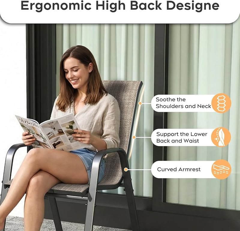 Patio Dining Chairs Set of 4 Outdoor Stackable Dining Chairs for All Weather 350lbs Capacity Heavy Duty Textilene Fabric Rustproof Metal Frame Patio Furniture for Backyard Garden Poolside (Brown) image 4