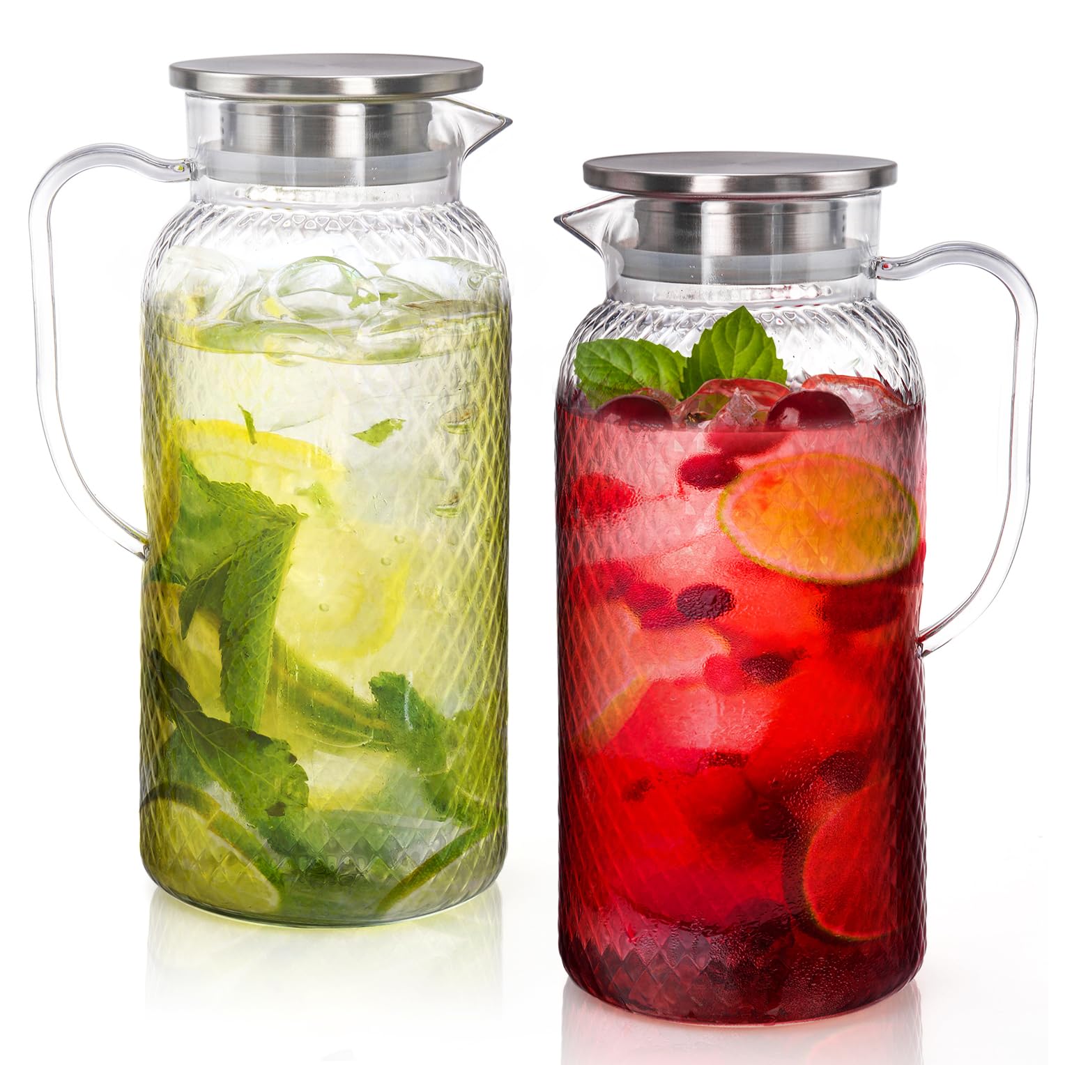 Nicunom 2 Pack 2L Plastic Pitcher, Clear Pitcher with Lid, Water Jug for Fridge, BPA-Free, Ice Tea Pitchers for Juice, Sangria, Lemonade, Milk, Coffee, Cold or Hot Beverages
