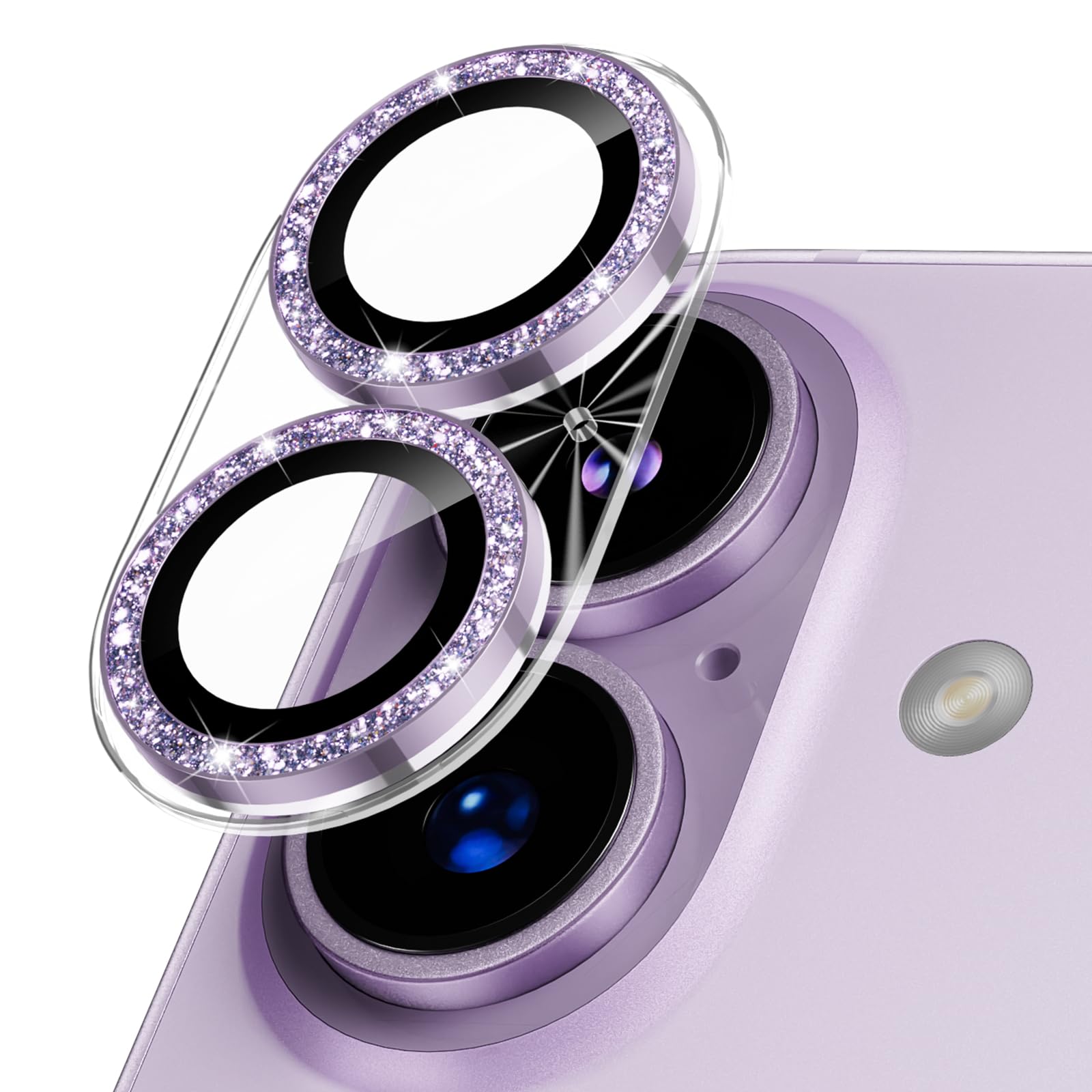 Podick カメラフィルム iPhone 17 用 カメラカバー キラキラ 9H強化ガラス アルミ合金 アイフォン17用 カメラ保護 ピカピカ キズ防止 耐衝撃 高透過率 黒縁取り 露出オーバー防止 極薄 いphone17レンズカバー プロテクター ラベンダー