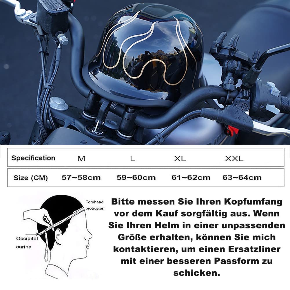 Vintage Deutsche Motorrad Halbhelme mit ECE, Jethelm Retro, Chopper Helm, Scooter-Helm, Fahrradhelm, mit Herausnehmbares Innenfutter und Schnellverschlussschnallen M~XXL 57~64CM