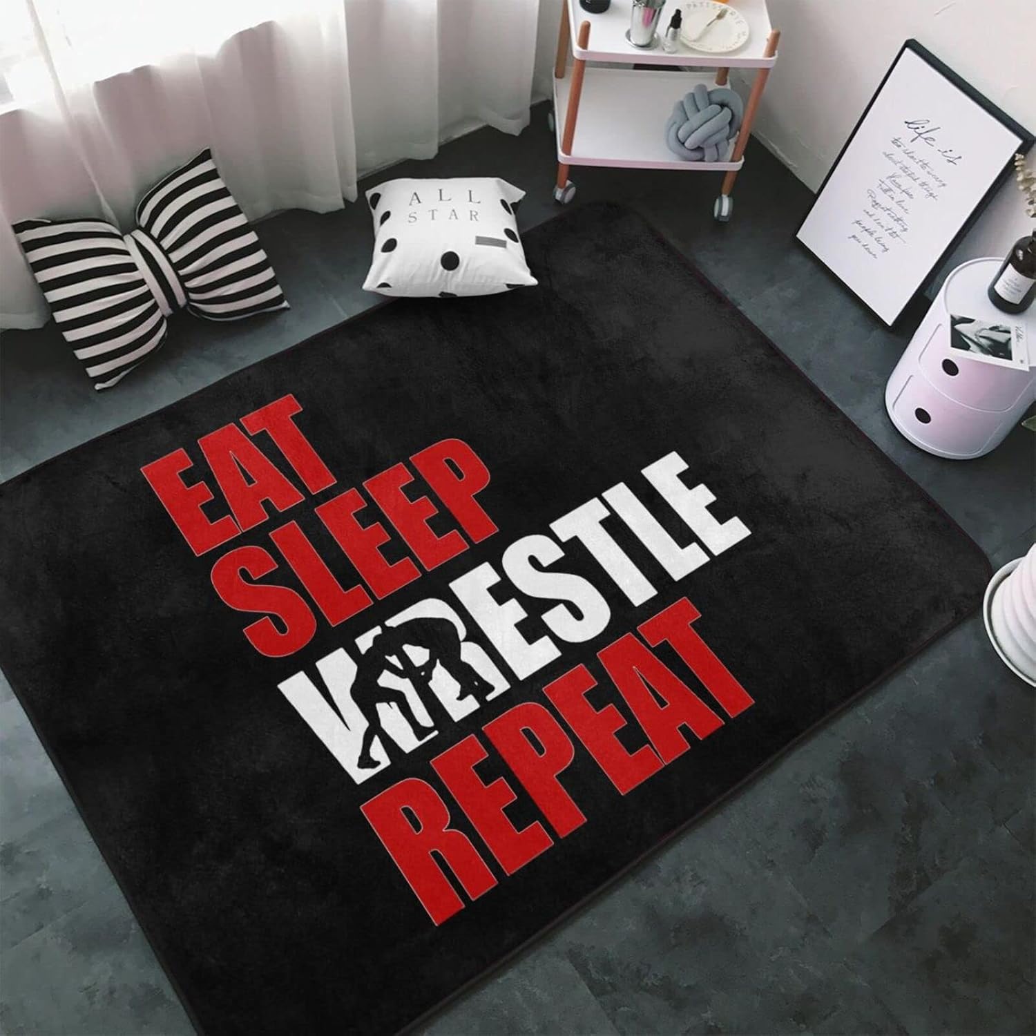Eat Sleep Wrestle Repeat Wrestling Area Rugs Home Decor