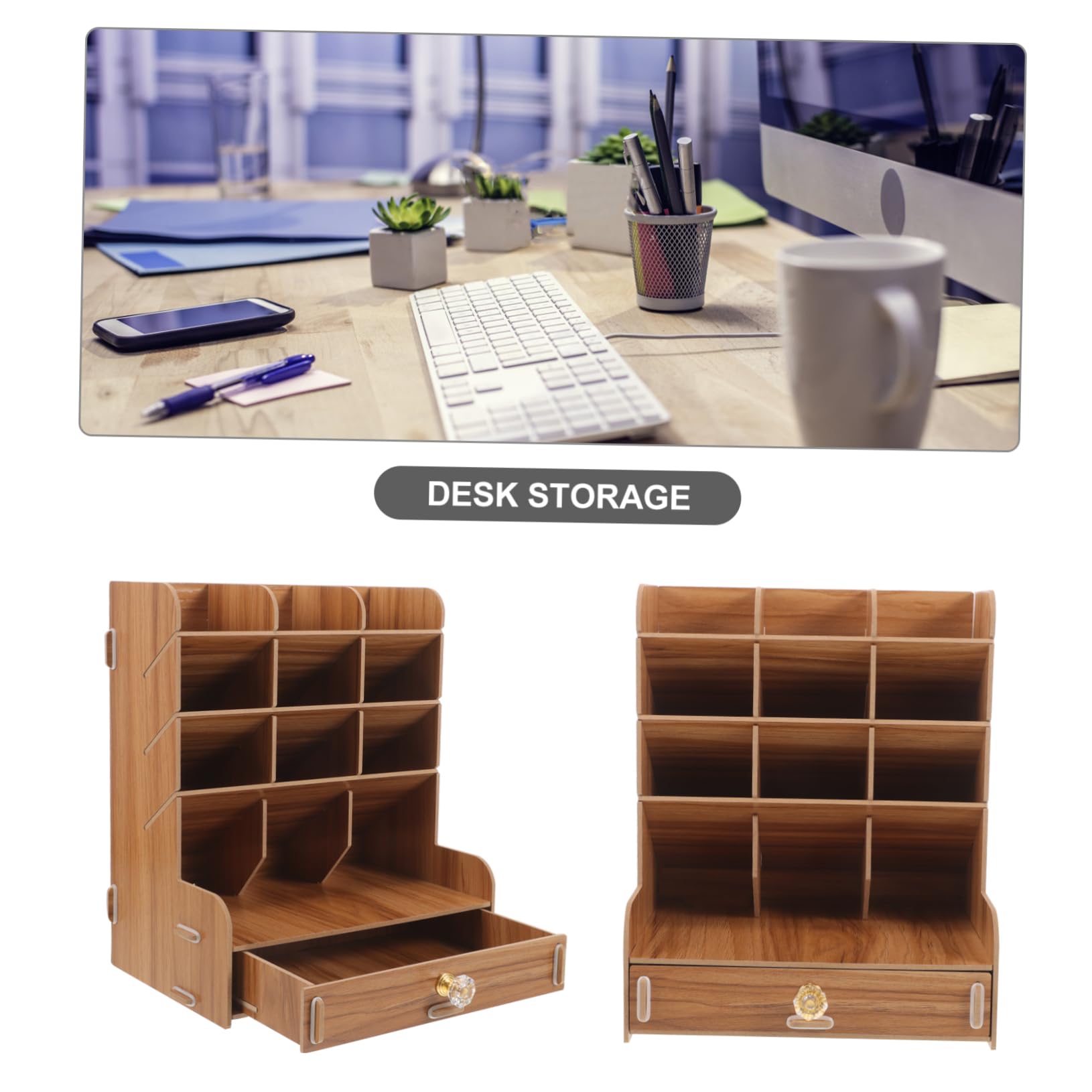 Porte-stylos de Bureau en Bois à Plusieurs Compartiments