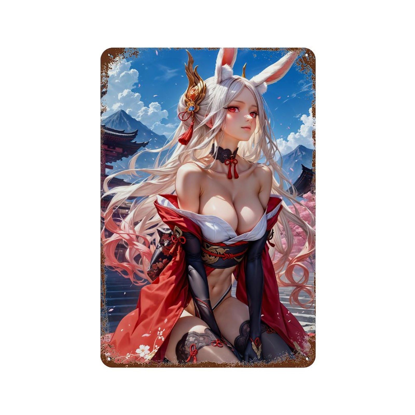 Rust Effect Bunny Girl Rusty Metal Tin Sign 11.8"x7.9", Old School Wall Decor for Garage, Bar And Workshop Decor