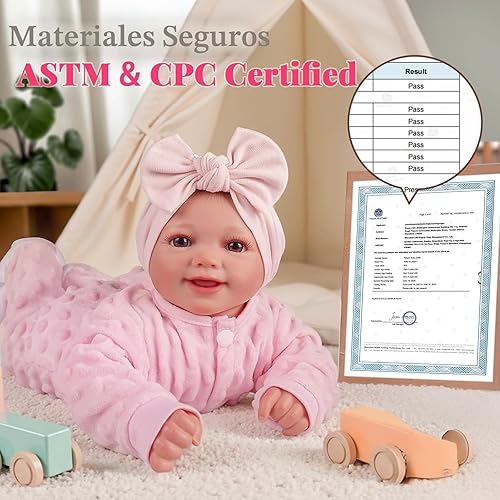 Vista 9 de BABESIDE Muñecas de bebé Reborn Sunny - Muñeca de bebé realista de vinilo suave de 17 pulgadas con cara sonriente y accesorios completos, muñecas