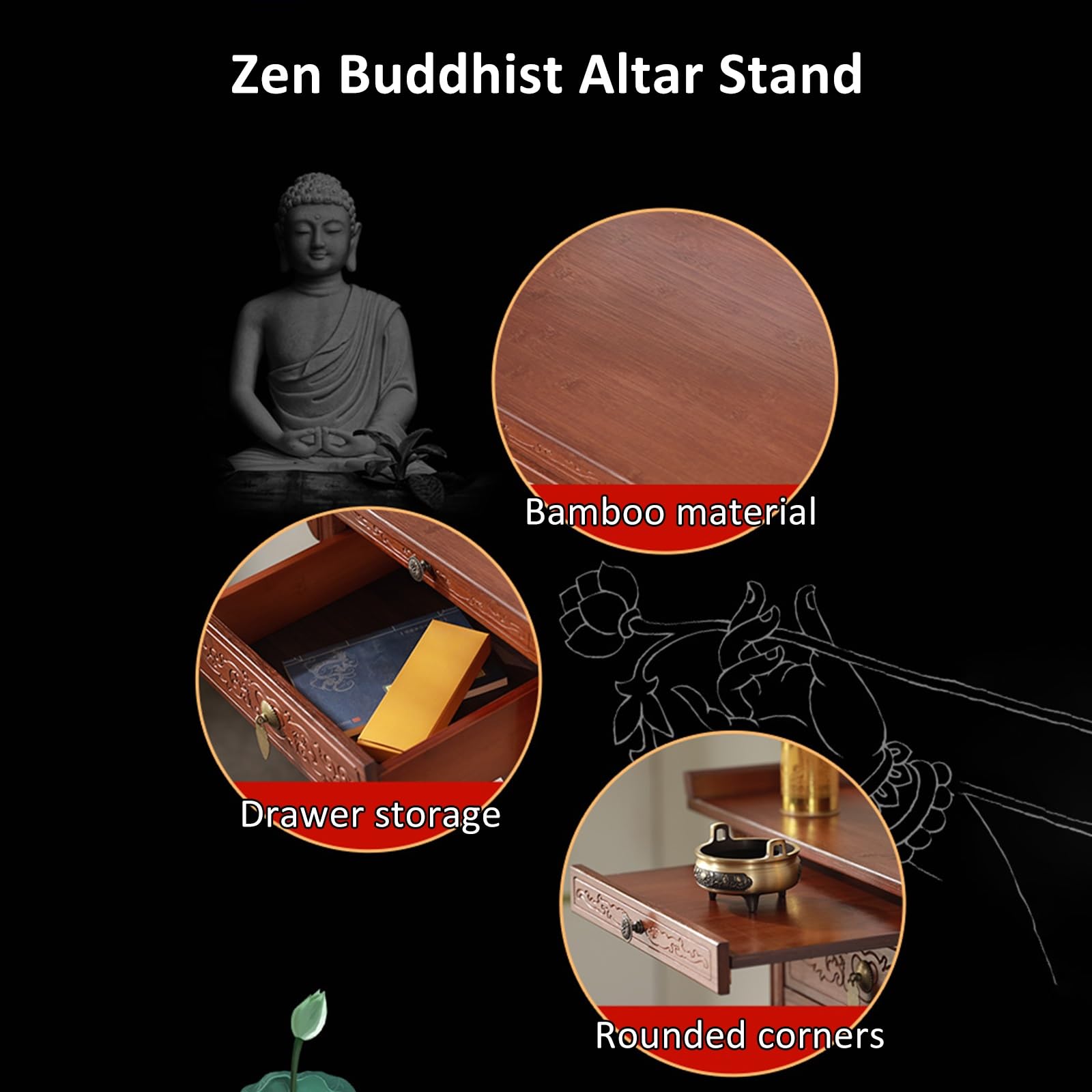 Mensola per Altare Scaffale di Legno Buddista Decorativo Scultura Buddha Tavolo Personale Santuario Altare Tavola(66x40x100cm)