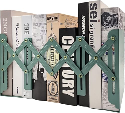 Miniatura 9 de Sujetalibros ajustables antideslizantes decorativos, sujetalibros de metal para libros pesados, organizador de estantería para libros y revistas
