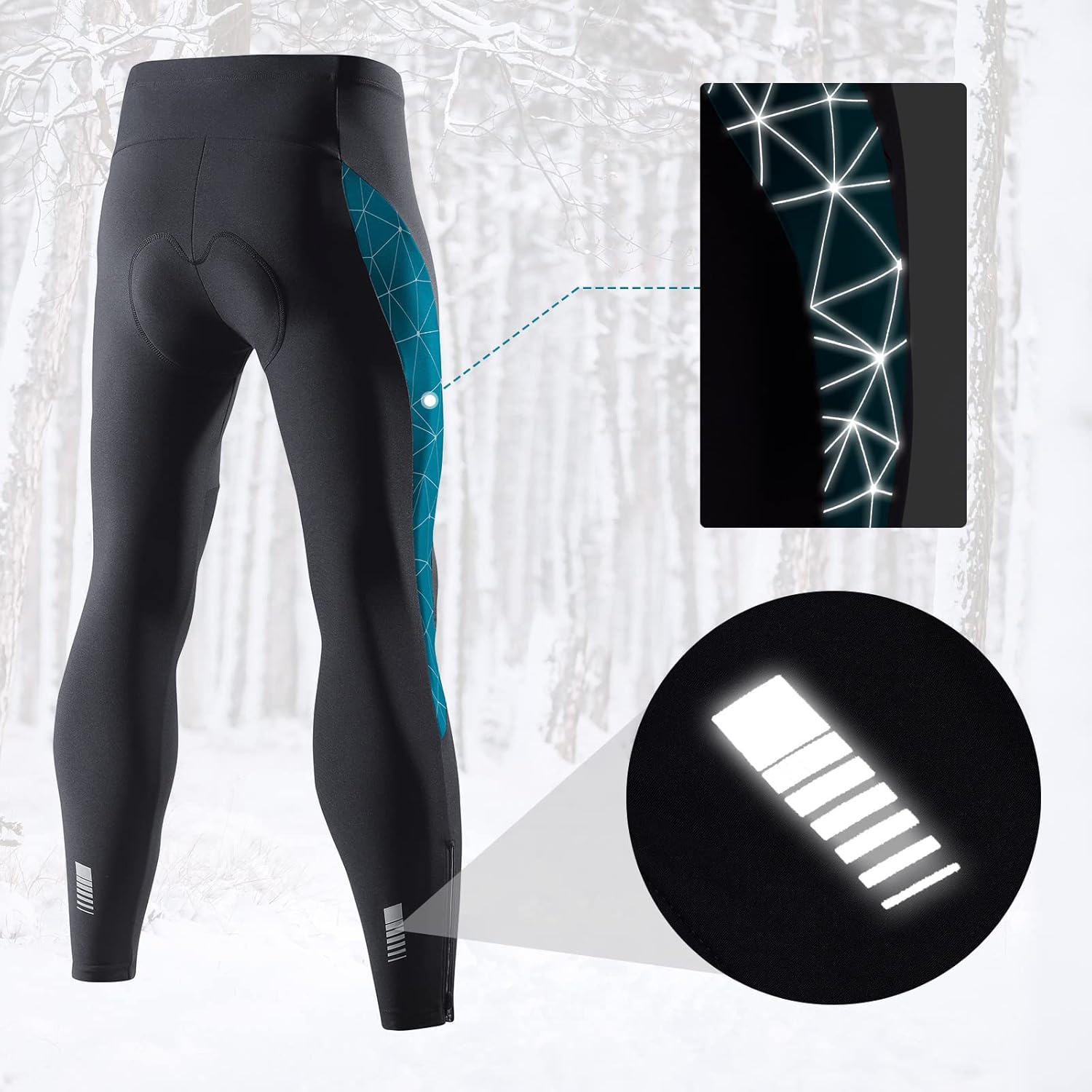 Santic Men's Cycling Tights Padded Pants Cycle Leggings Bicycle Bike Trouser-Reflective Winter Warm Windproof Black
