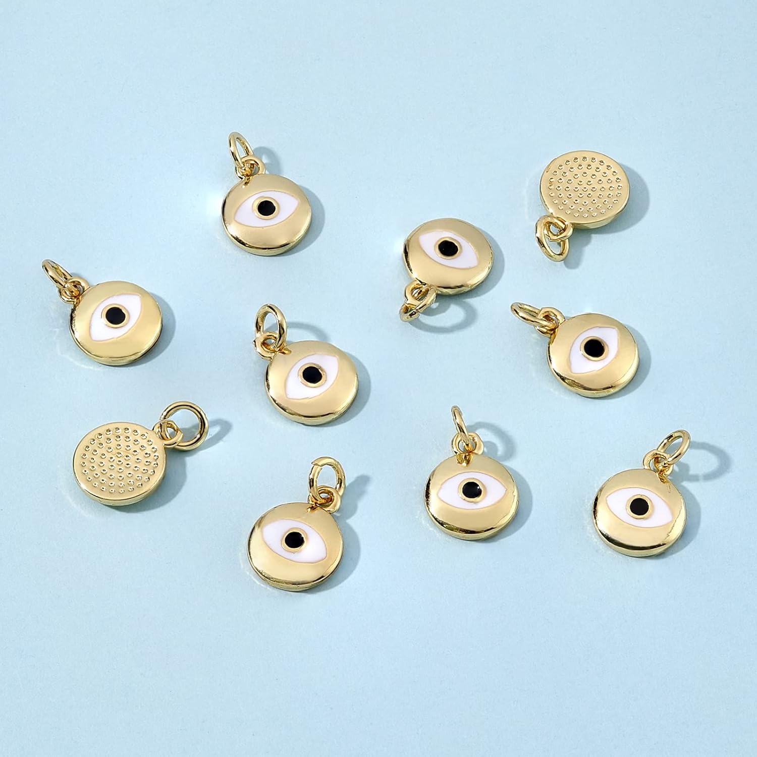 BENECREAT 10Pcs 18K Gold Plated Evil Eye Enamel Charms Flat Round Pendants with Jump Rings for DIY Necklace Bracelet Jewelry Making - Image 4
