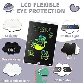 [2 Pieces] 10 Inch LCD Colorful Writing Graphic Tablet, Erasable Drawing Board, Kids Gift, Graphic Board for Games for 3 4 5 6 7 Years (Black & White)