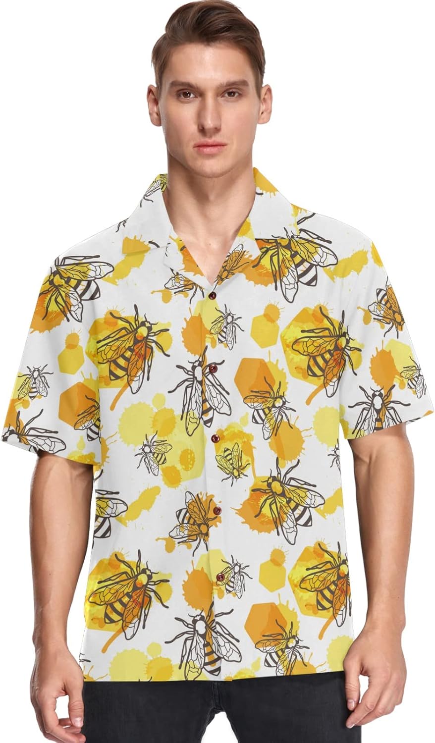 visesunny Stylish Men's Seasonal Hawaiian Print Button Down Short Sleeve Shirt S-XXL
