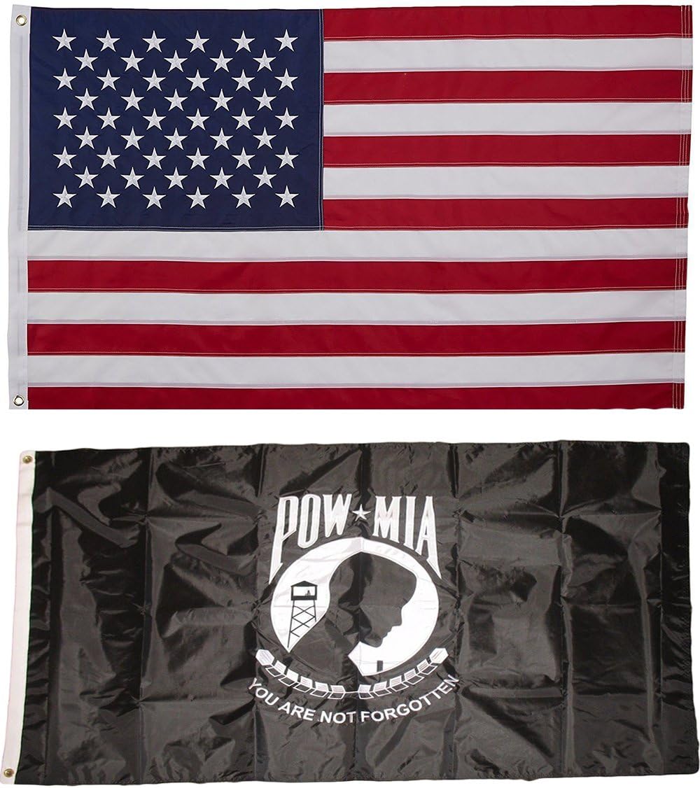 USA American and Pow Mia POWMIA Prisoner of War Flag 3x5 EMBROIDERED 2 double sided Flag Wholesale Lot House Banner Double Stitched Fade Resistant Premium Quality