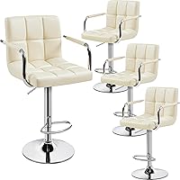 Vista 18 de Yaheetech - 4 taburetes de bar ajustables, taburetes de bar, taburetes de altura de mostrador, sillas de comedor giratorias hidráulicas de piel Negro