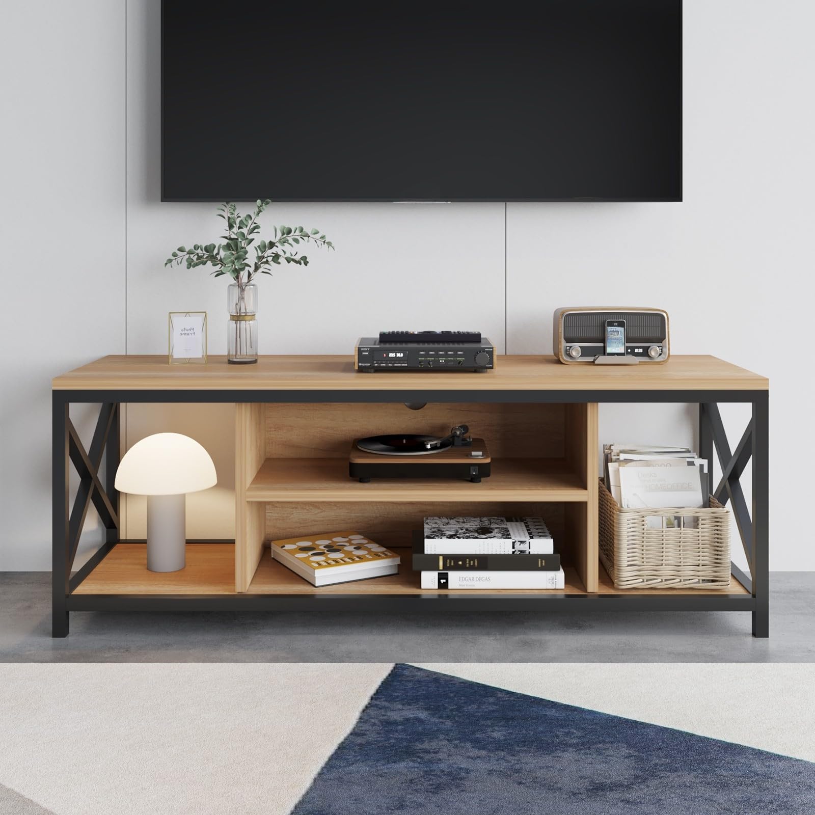 Amazon Brand - Umi Engineering Wood Floor Standing TV Entertainment Unit Set Top Box Stand TV Cabinet with Shelves for Books & Décor Display Unit, Upto 55 Inches - TVU-008 (120 * 40 * 45 cm)-image-31
