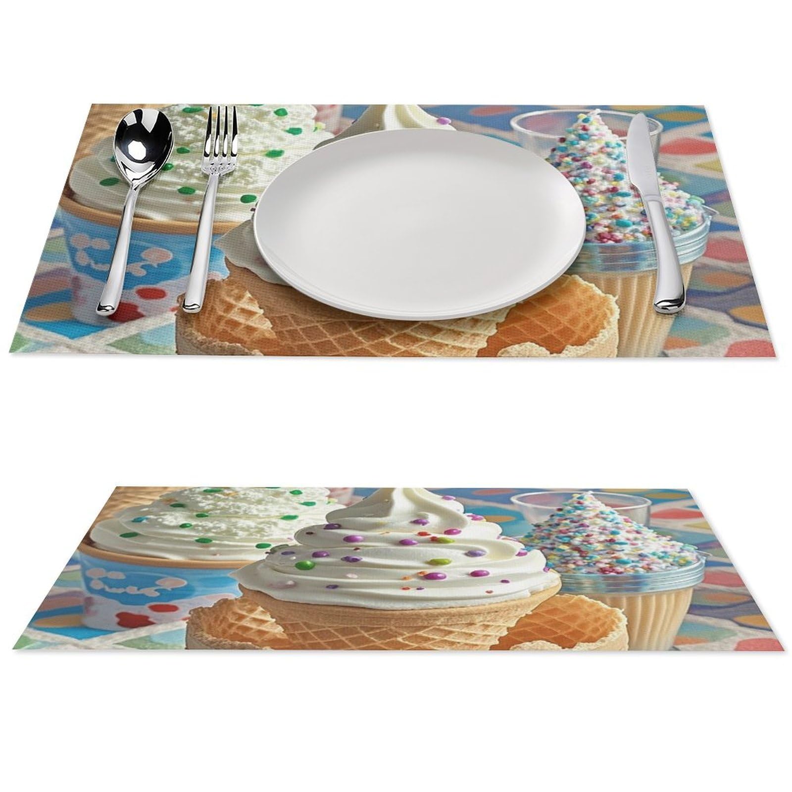 Sets de table imprimés crème glacée contre taches et chaleur PVC