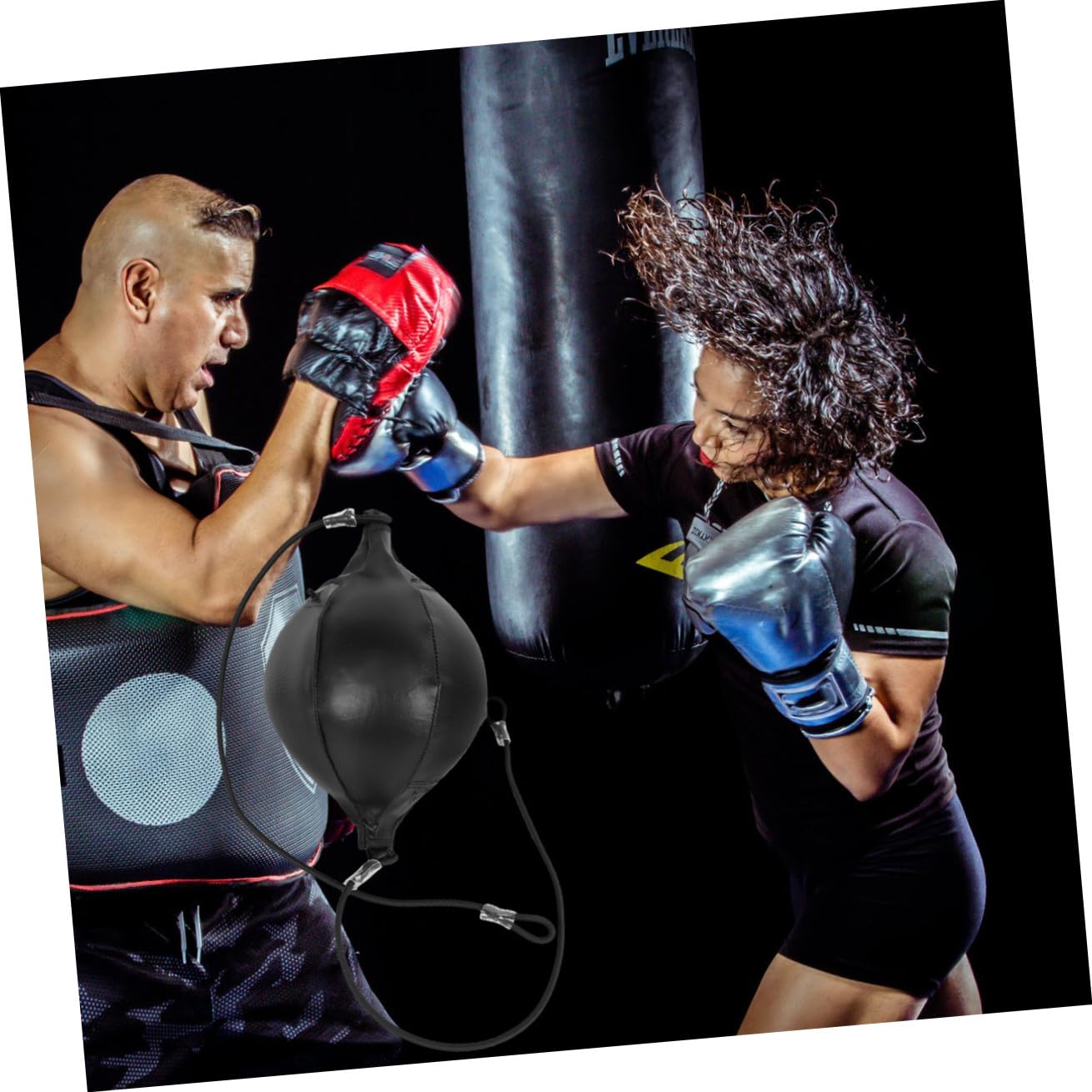 BESPORTBLE Palla da boxe a doppia estremità, in pelle, per allenamento di agilità e agilità (stile corda nera)