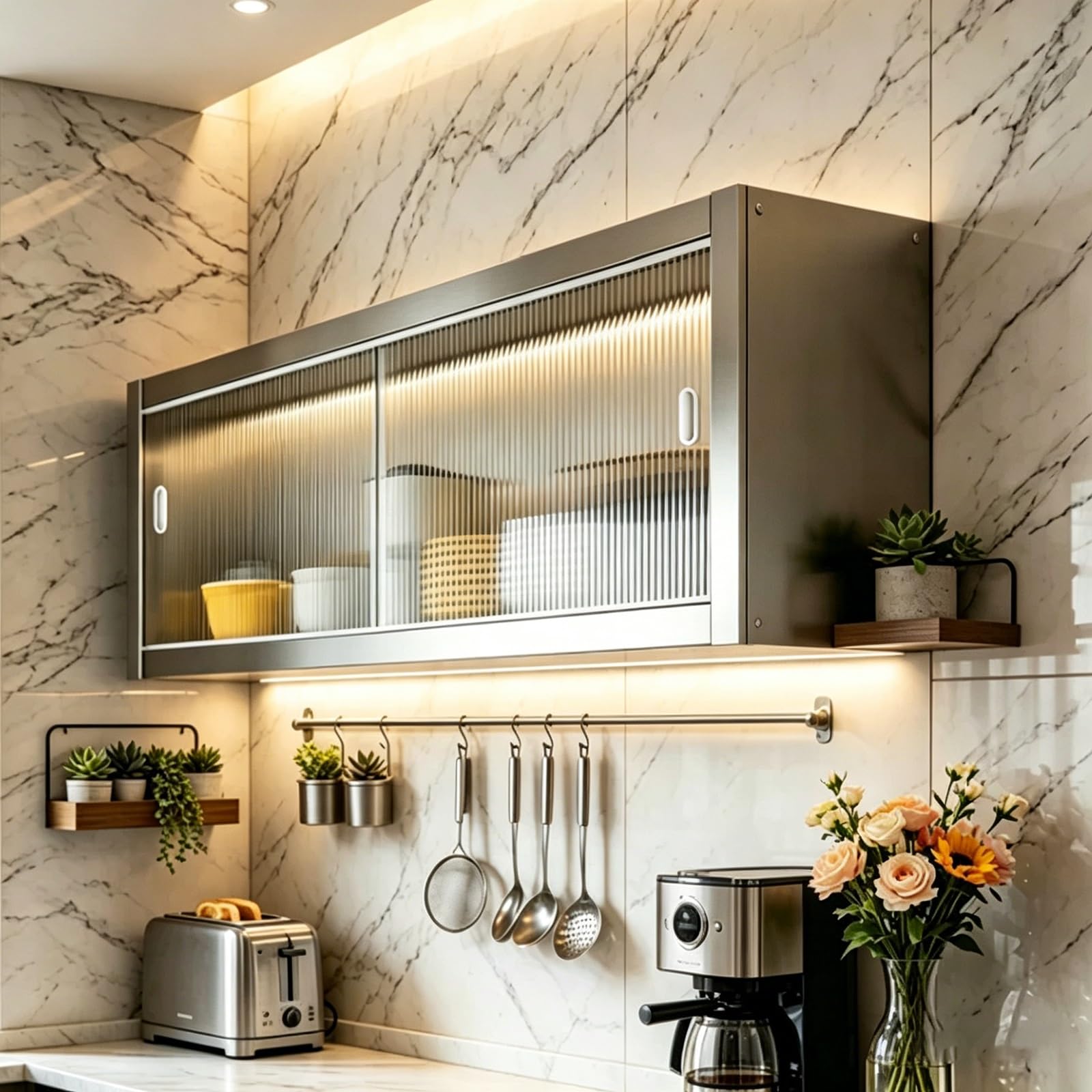 Armadietto da parete multiuso, struttura in acciaio inox con anta trasparente, kit di accessori completo, facile da montare, ideale per cucina, bagno, camera da letto, ripostiglio (120 x 30 x 70 cm)