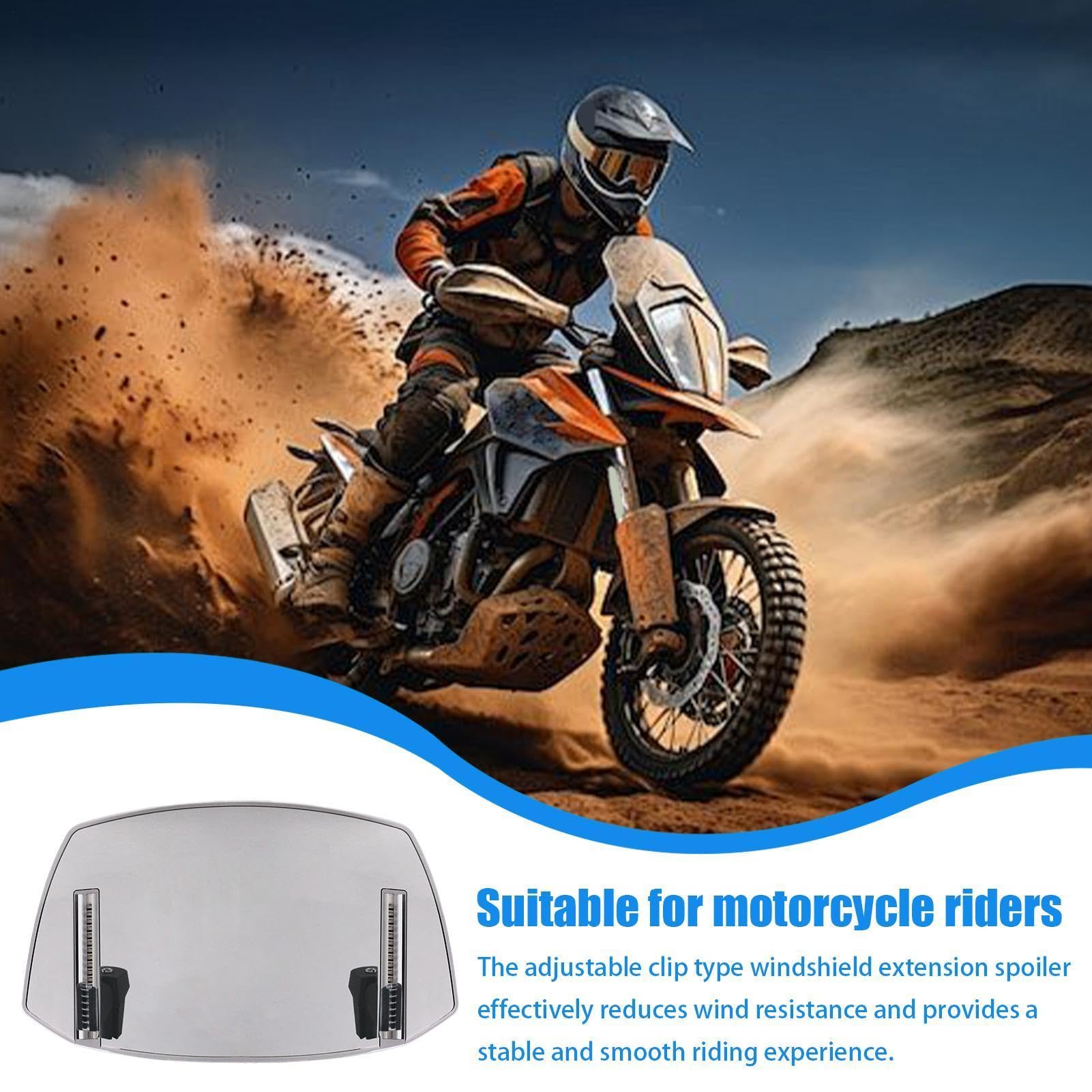 Parabrisas para motocicleta: protector de parabrisas, parabrisas delantero elevado de 300 g, de flujo de aire universal, protector contra la intemperie | Accesorio de modificación portátil para