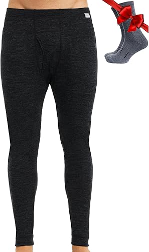 Pantalones de capa base de lana merina para hombre, 100% lana merina, ligeros, ropa interior térmica de peso medio, pantalones largos + calcetines