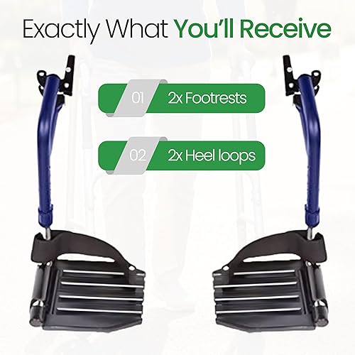 Miniatura 2 de HEALTHLINE Reposapiés ajustables para silla de ruedas con trabillas para el talón. Se adapta a muchos modelos estándar con espacio de pasadores de