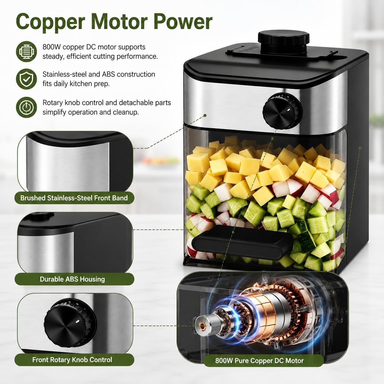 9-in-1 Elettrico Verdure Dicer, ciotola 1.83L, motore 800W