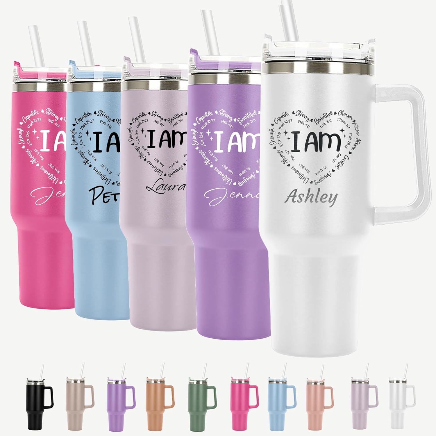 Name Personalized Tumbler 40 oz Laser Engraved, Insulated Cup with Handle, Lid & Straw,Religious Gifts,Inspirational Thank You Friends,Christian Tumblers for Women,Men,Christian Jesus Water Bottle